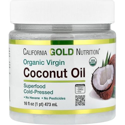 Organic Coconut Oil, Extra Virgin, Unrefined, Certified USDA Organic, Cold-Pressed, Non-GMO, BPA-free bottle, 16 fl oz (473 ml)