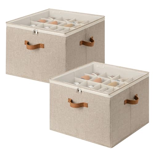StorageWorks 2-Pack 32-Pair Shoe Storage Organizer for Closet, Taupe | Adjustable Dividers, Holds up to 16 Pairs Each, Foldable, Clear Lid, Soft Handles, Fits Flats, Boots & Heels, For Entryway