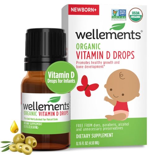 Wellements Baby Organic Vitamin D Drops for Infants & Toddlers (0.15 Fl Oz) - Certified Newborn+ Liquid Vitamin D3 Drops, Support Healthy Growth & Bone Development (1 Drop Daily & 400 IU Per Serving)
