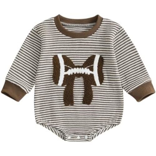 Karuedoo Newborn Baby Boy Girl Football Outfit Football Bow Sweatshirt Romper Oversized Long Sleeve Bubble Romper Bodysuit