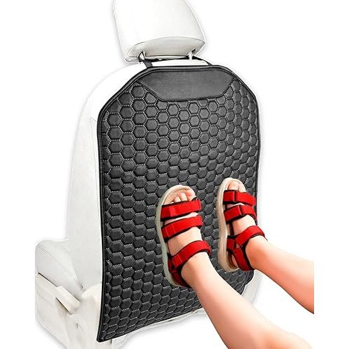 Owleys Kick Mat Back Seat Protector - Car Back Seat Cover for Kids Feet - Waterproof & Sturdy Protector for Upholstery from Dirt, Mud, Scratches and Stain (Black)