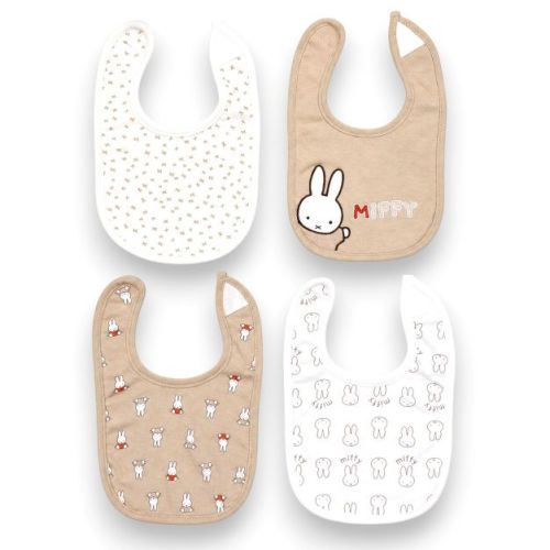 Miffy Baby/Infant Unisex 4-Piece Cotton Drool Bib Set, White/Oatmeal, 0-9 Months