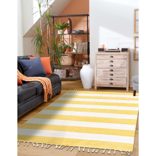 Johnie Hand-Knotted Cotton Yellow and Ivory White Rug