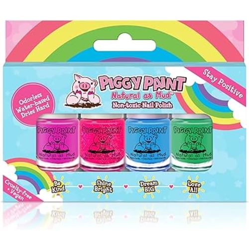 Piggy Paint | 100% Non-Toxic Girls Nail Polish | Safe, Cruelty-free, Vegan, & Scented for Kids | Rainbow 4 Polish Box Gift Set