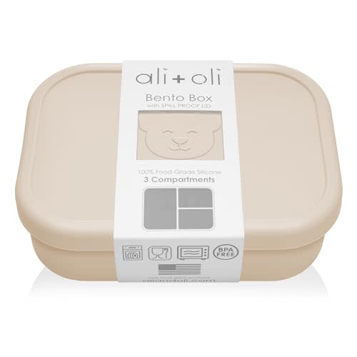 Ali+Oli Silicone Bento Box (Coconut) Lunch Box for Kids, Toddlers, Preschoolers & Adults | BPA-Free and Spill-Proof | Ideal for School, and On-the-Go Meals| Perfect for Lunch, Snacks, and Meals