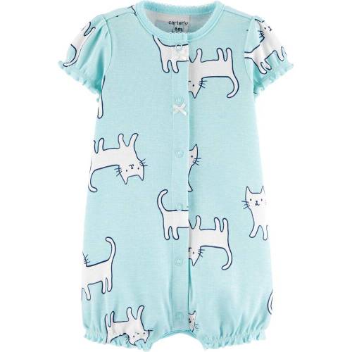 Cat Snap-Up Romper - Blue