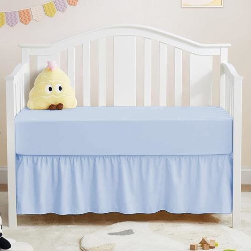 Crib Ruffle Bed Skirt Microfiber Nursery Bedding Skirt for Baby Girls (28” x 52” x 14’’) Inch - Light Blue Solid