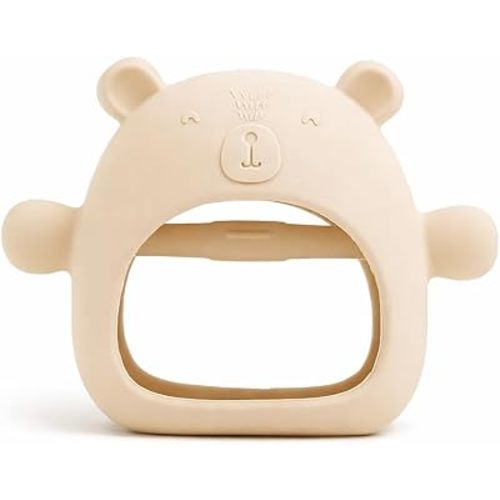 Lulyboo Silicone Teething Baby Bear, Soft and Durable Easy Grip Teether, Self Soothing Pain Relief for Teething, 0-12 Months (Ivory)