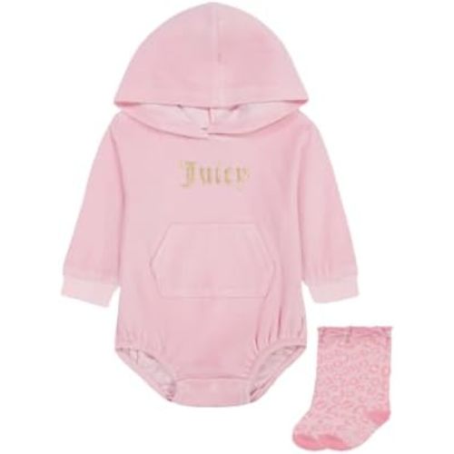 Juicy Couture Baby Girls' Long Sleeve Hooded Onesie
