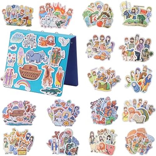 CHEFAN 16 Pack Felt Board Bible Stories Set, Flannel Board Stories with a Multi-functional Felt Pieces Storage Binder for Preschool Activities, Included Noah's Ark, Adam and Eve, The Nativity of Jesus