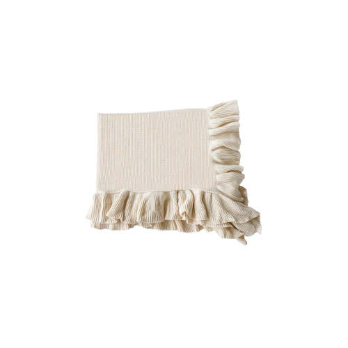 Embroidered Knit Blanket With Ruffle in Ash | Caden Lane
