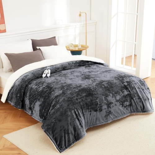 EuKer Electric Blanket Queen Size Dual Control, Washable Heated Blanket with 4 Heat Levels & 10H Auto Off, 84" x 90", Gray