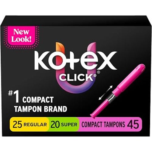 U by Kotex Click Compact Tampons, Regular/Super, Unscented, 45 Count