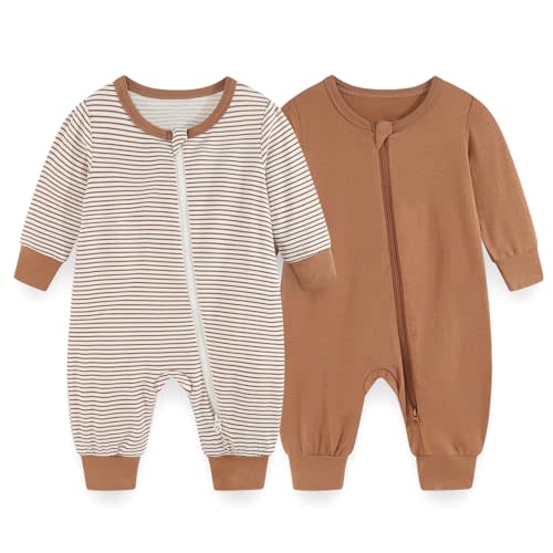 0-3 Month Size JELYLOVE Unisex Rayon Made from Bamboo Zipper Baby Boy Girl Rompers 2 Pcak Long Sleeve Infants Jumpsuits New Born Clothes