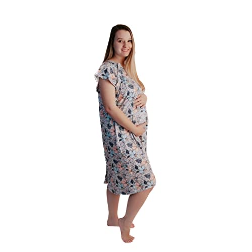 Three Little Tots Plus Size Labor and Delivery Hospital gown Maternity Nursing Nightgown Multi