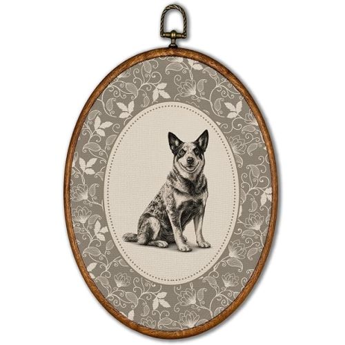KSDUT Retro Floral Cattle Dog Oval Wall Art Decor 8.6"x11.4"