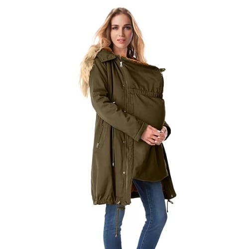 Wancir Waterproof Maternity Coat with 3in1 Fleece Lined Mom Kangaroo Coat Winter Warm Hooded Jacket Extender Maternity