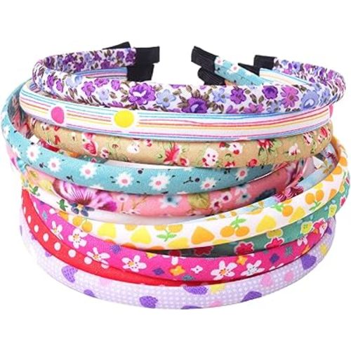Fishdown Headbands for Girls 12Pcs Thin Head Bands for Girls Hairbands for Toddler Floral Cloth Fabric Covered Headband Birthday Party Favors