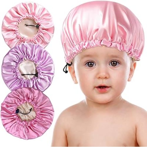 3 Pieces Kids Satin Bonnet, Reversible Silk Bonnet for Teens Toddler Child Baby(Pink,Purple,Rose)