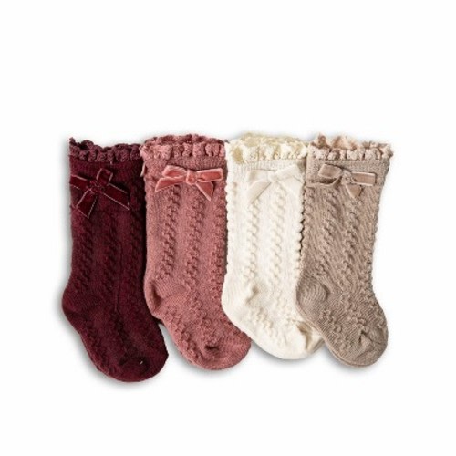 Picolette by Olivia Culpo Baby Girls' Bow Knee Socks - Pink/white/taupe 0-3M