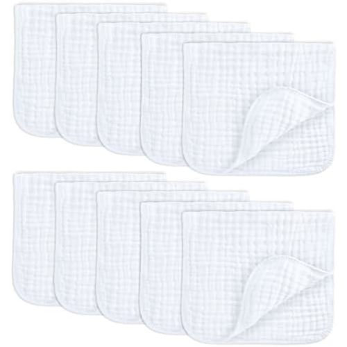 Comfy Cubs Muslin Burp Cloths 20x10" 10 Pack, Baby Burp Cloths - White
