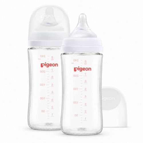 Pigeon Nurture & Nest Wide-Neck Anti-colic Glass Baby Bottles with Nipples - 8 fl oz/2pk: Latex-Free, BPA-Free, Lead-Free