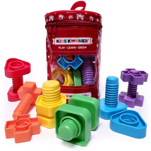 Jumbo Nuts and Bolts For Toddlers - Fine Motor Skills Rainbow Matching Game Montessori Toys For Toddlers & Toddler Games | 12 pc Occupational Therapy Educational Toys with Toy Storage + eBook