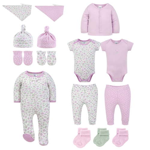 The Peanutshell Baby Girl Layette Gift Set, Animal Floral Baby Clothes with Bibs and Accessories, 0-3 Months, 15 Piece Set