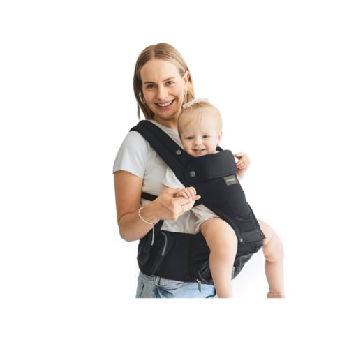 Momcozy Baby Carrier with Hip Seat, 2-in-1 Forward-Facing Carry for Active Babies, Detachable Hands-Free Infant Carrier up to 44lbs, All Seasons Toddler Carrier Fits Waist Sizes up to 45 Inches, Black