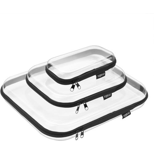 Hard Sided Clear Zipper Case for Storage- Professional-Grade Plastic Clear Zipper Pencil Case,Toy Storage Bins, Toiletry Pouch, Travel Organizer, Cosmetic Bag（Black,3 Pack, LMS）