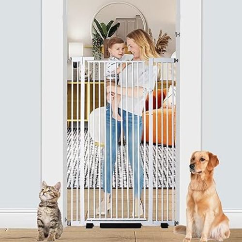 55.1 Inch Tall Baby Gate Auto-Close Adjustable Gate for Doorways (White, 29.92" - 43")