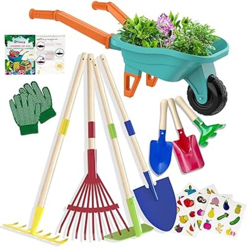 Kids Gardening Tools Outdoor Toys Set Backyard Play with Wheelbarrow Educational STEM Learning Pretend Toys Outdoor Indoor for Toddlers Kids Boys Girls