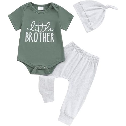 Little Brother Newborn Outfit T-Shirt Romper Top and Pants Sets Baby Coming Home Hospital Clothes Summer Clothing
