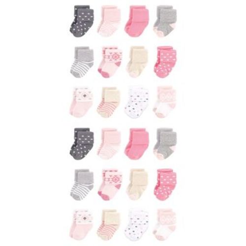 Hudson Baby Cotton Rich Baby Terry Socks 24-Pack, Pink Gray Solid, 6-12 Months