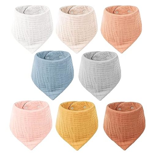 Konssy 8-Pack Muslin Baby Bibs for Teething and Drooling
