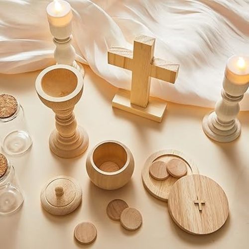 Sliner Catholic Gifts for Kids Mass Kit Wooden Mass Play Set My First Communion Gift Catholic Toys Set Baby Holy Baptism Gifts for Christmas Priest Churches Birthday Easter Party Decor(Simple Color)