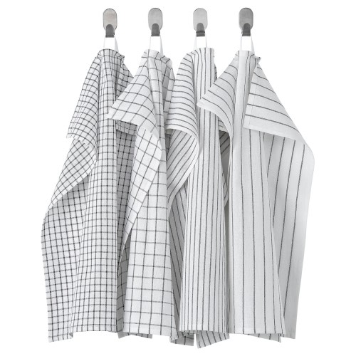 RINNIG Dish towel - white/dark gray/patterned 18x24 "