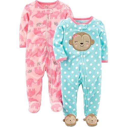 Simple Joys by Carter's Baby Girls' Cotton and Fleece Footed Sleep and Play, Pack of 2