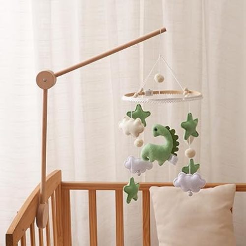 GOODMOM Crib Mobile Arm Wooden Holder - Baby Mobile Hanger with 360° Vertical Adjustment, Stabilizing Attachment for Added Safety, Mobile Arm for Crib, Sturdy & Secure Design for Nursery Mobile
