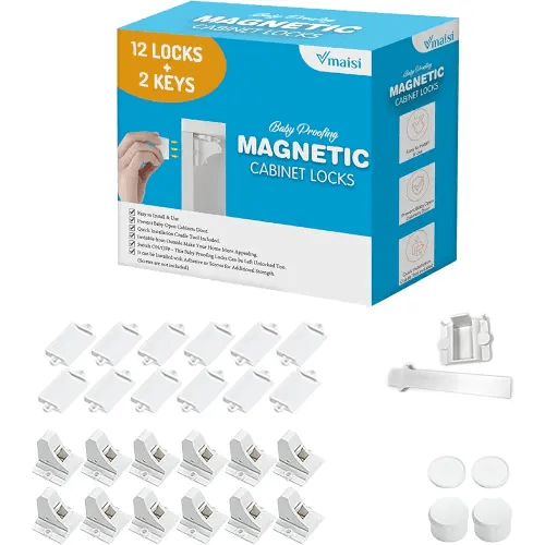 Vmaisi Adhesive Magnetic Cabinet Locks (12 Locks and 2 Keys)