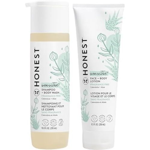 The Honest Company Fragrance Free Bundle for Sensitive Skin | 2-in-1 Cleansing Shampoo + Body Wash and Hydrating Face + Body Lotion | Gentle for Baby + Hypoallergenic | 10 fl oz, 8.5 fl oz