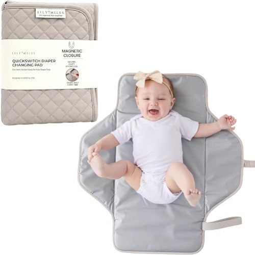 Lily Miles Baby Changing Pad Portable, Diaper Changing Mat with Magnetic Latches, Travel Pad for Diaper Bag, Baby Essentials, Wipeable & Waterproof Mat (Soft Sand, Large)