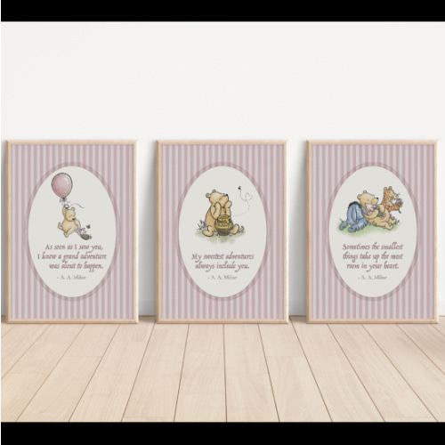 Set of 3 Classic Winnie-the-Pooh Nursery art prints, Gender Neutral Nursery, Winnie-the-Pooh inspirational quotes, new baby gift