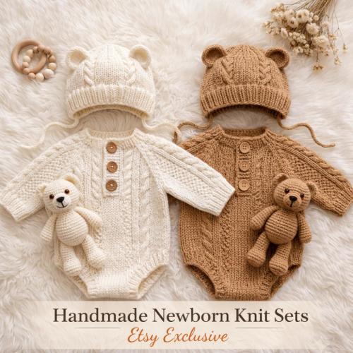 Handmade Crochet Newborn Outfit-Coming Home Outfit- Baby Shower Gift | Newborn Photoshoot Outfit-Neutral Baby Gift Set-Knit Baby Clothes