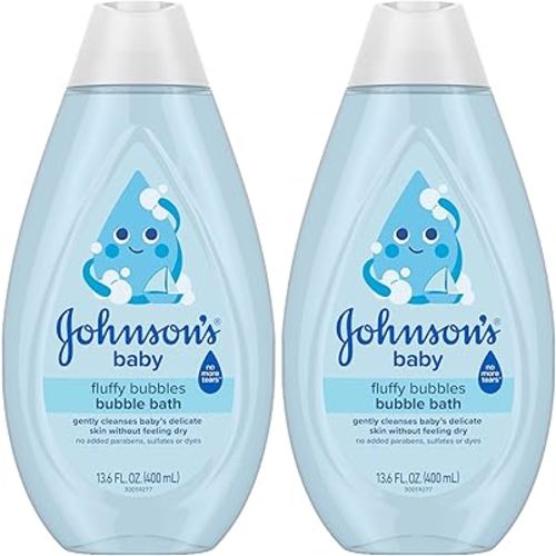 Johnson's Baby Fluffy Bubbles Bubble Bath, No More Tears, Gently Cleanses Delicate Skin Without Feeling Dry, Hypoallergenic, No Added Parabens, Sulfates & Dyes, 13.6 fl. oz (Pack of 2)