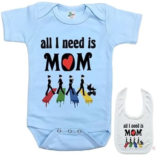 All I Need is Mom - Cute Musical Love Baby bodysuit onesie & bib Set