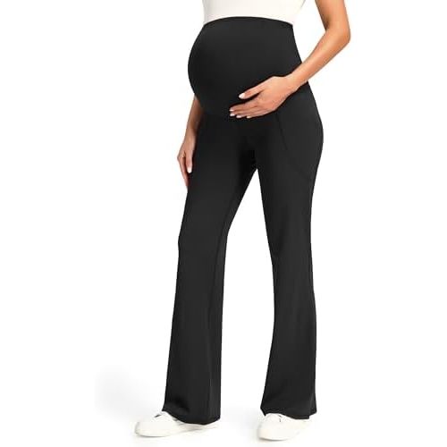 JOYSPELS Maternity Bootcut Pants with Pockets Over The Belly Flare Maternity Leggings Pregnancy Yoga Pants for Work Casual
