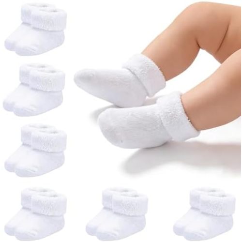 Mini angel Newborn Socks Preemie Terry Cotton Turn Cuff Sock Infant 0-3 Months Girls Boys Ankle Socks 6 Pairs