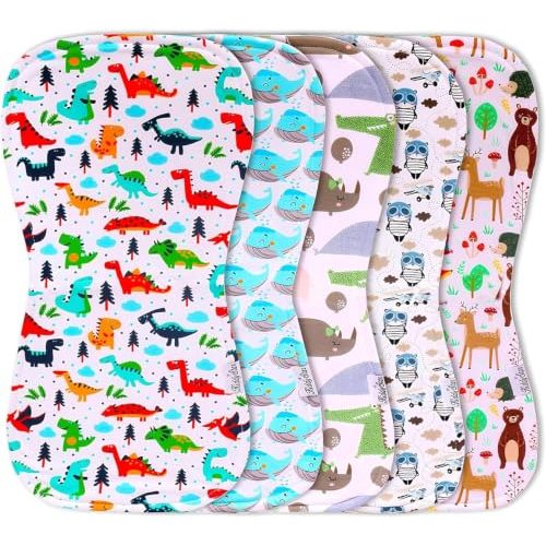 KiddyStar Premium 5-Pack Organic Cotton Burp Cloths for Newborns & Infants | Soft, 3-Layers Absorbent Baby Burping Cloths | Plush Infant Towels | Large Spit-up Rags for Boys & Girls