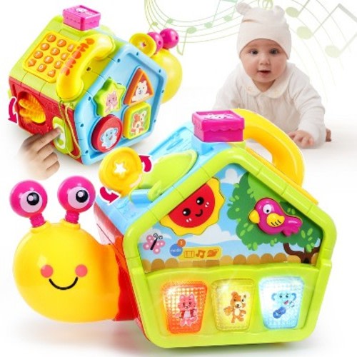 Joyfy Baby Toys 6-12 Months, Musical Crawling Toys, Snail Toys Montessori Toys for 1 Year Old Girl Birthday Gifts, Activity Cube Toddler Learning Toys
